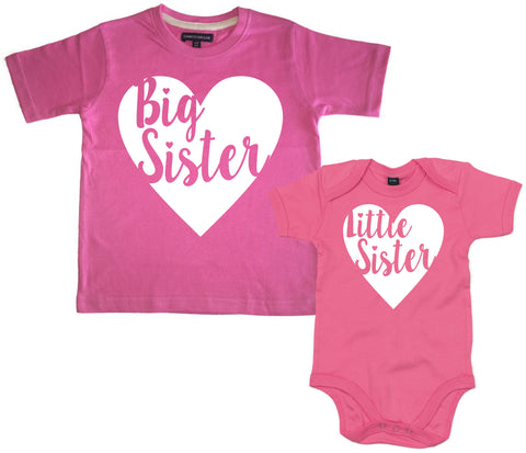 Ensemble t-shirt et body bébé grande soeur et petite soeur coeur 