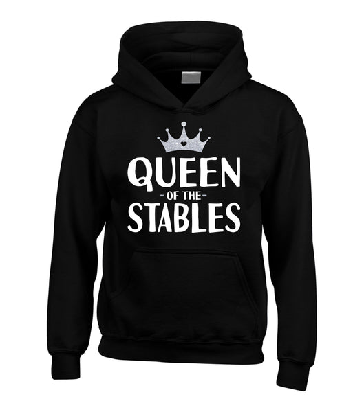 Queen of the Stables Hoodie with White and Silver Glitter Print