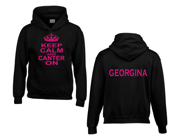 Personalised Keep Calm and Canter On Hoodie with Name on the Back