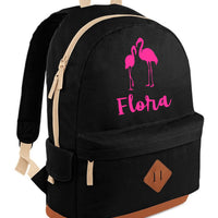 Personalised Flamingo and Name Heritage Backpack with Hot Pink Print
