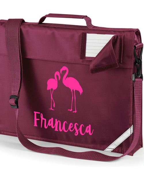 Personalised Flamingo and Name Bookbag with Hot Pink Print
