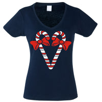 Candy Cane Vneck Women's T-shirt (One Size)