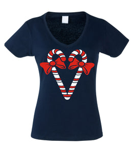 T-shirt Femme Candy Cane Vneck (Taille Unique)