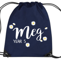 Personalised Daisy Ditsy Drawstring Bag with Name and Class