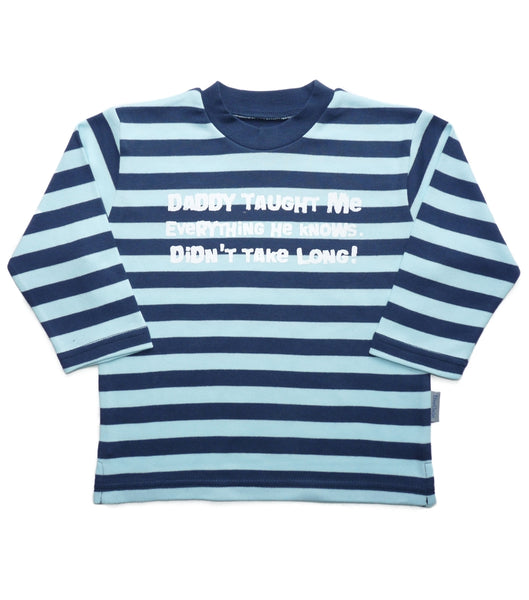 Papa m'a appris tout ce qu'il sait n'a pas pris longtemps ! T-shirt à manches longues rayé vert menthe et bleu marine