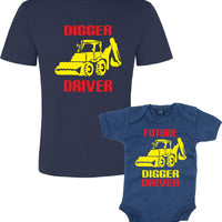 Ensemble t-shirt Digger Driver bleu marine et body pour bébé Future Digger Driver 