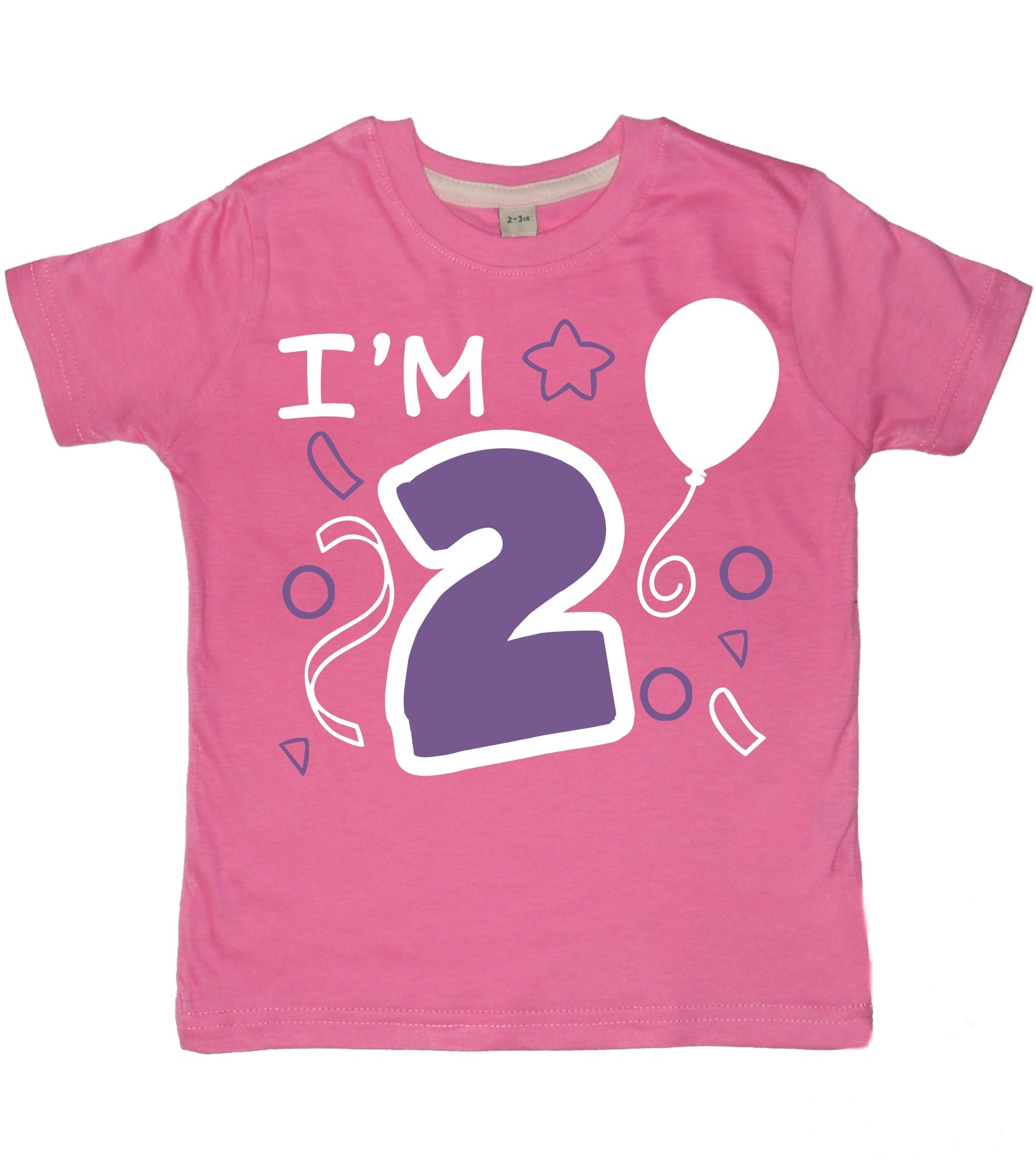I'm 2 - Bubblegum Pink Girls 2nd Birthday Gift T-Shirt in Size 2-3 Years with A White Glitter & Pink Sparkling Glitter Print.