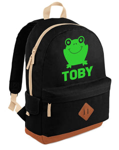 Personalised Frog Heritage Backpack with Green Print