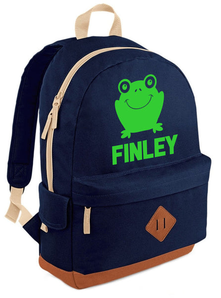 Personalised Frog Heritage Backpack with Green Print