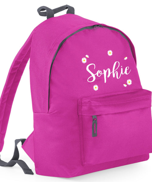 Personalised Daisy Ditsy Named Backpack with White and Yellow Print