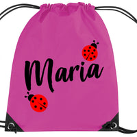 Personalised Ladybird and Name Drawstring Bag