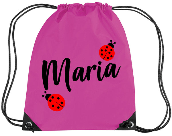 Personalised Ladybird and Name Drawstring Bag