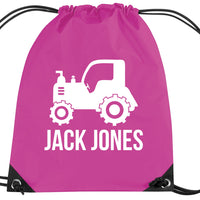Personalised Tractor with Name Drawstring Bag