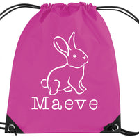 Personalised Illustrated Bunny with Name Drawstring Bag