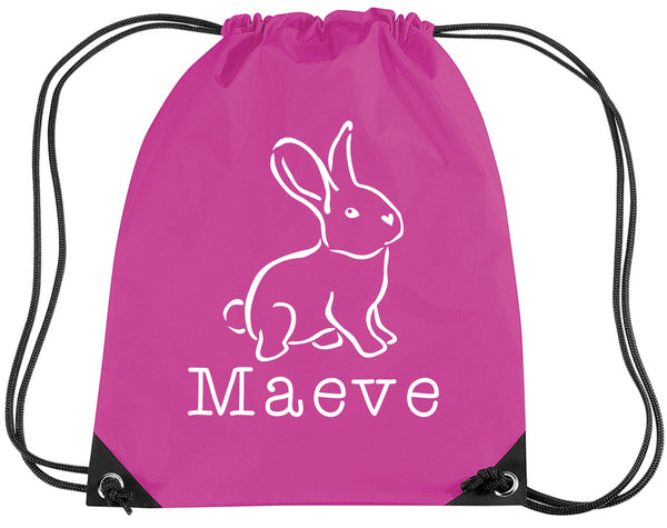 Personalised Illustrated Bunny with Name Drawstring Bag