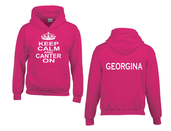 Personalised Keep Calm and Canter On Hoodie with Name on the Back