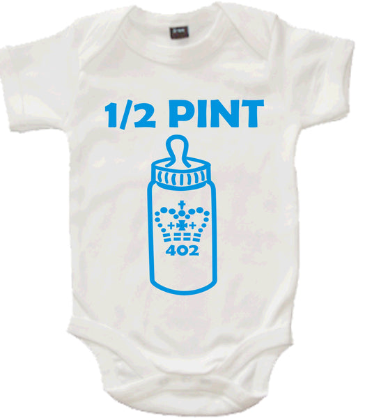 Navy Unisex Pint T-shirt and White Half Pint (Blue Print) Baby Bodysuit Set