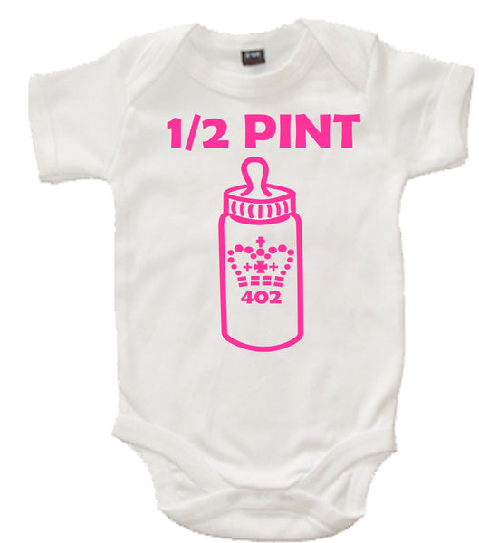 Navy Unisex Pint T-shirt and White Half Pint (Pink Print) Baby Bodysuit Set