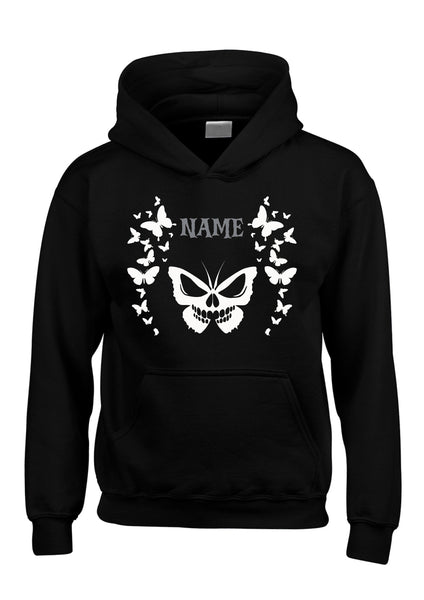 PERSONALISED BUTTERFLY DESIGN Hoodie with White / black and grey/red Print