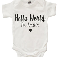 Personalised 'Hello World I'm...' Baby Bodysuit