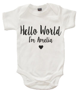 Body bébé personnalisé 'Hello World I'm...' 
