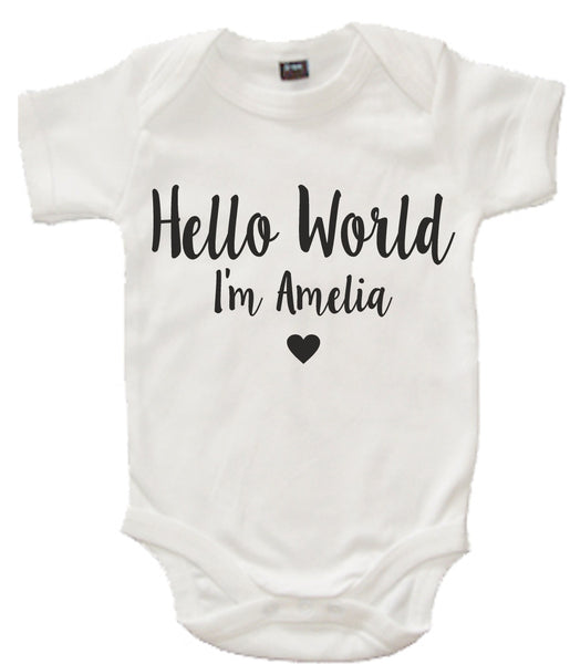 Personalised 'Hello World I'm...' Baby Bodysuit