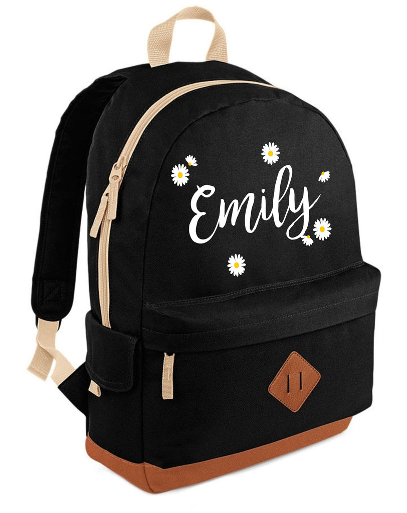 Personalised Daisy Ditsy with Name Backpack in White and Yellow Print