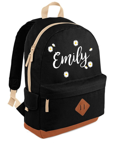 Personalised Daisy Ditsy with Name Backpack in White and Yellow Print