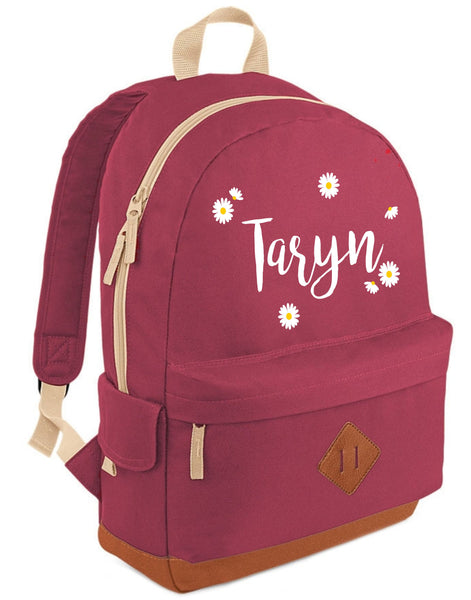 Personalised Daisy Ditsy with Name Backpack in White and Yellow Print