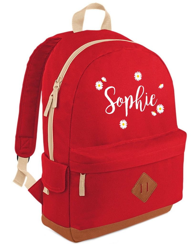 Personalised Daisy Ditsy with Name Backpack in White and Yellow Print