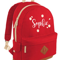 Personalised Daisy Ditsy with Name Backpack in White and Yellow Print