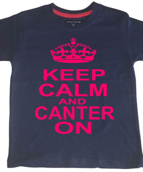 Keep Calm &amp; Canter on T-shirt pour enfants avec imprimé rose vif
