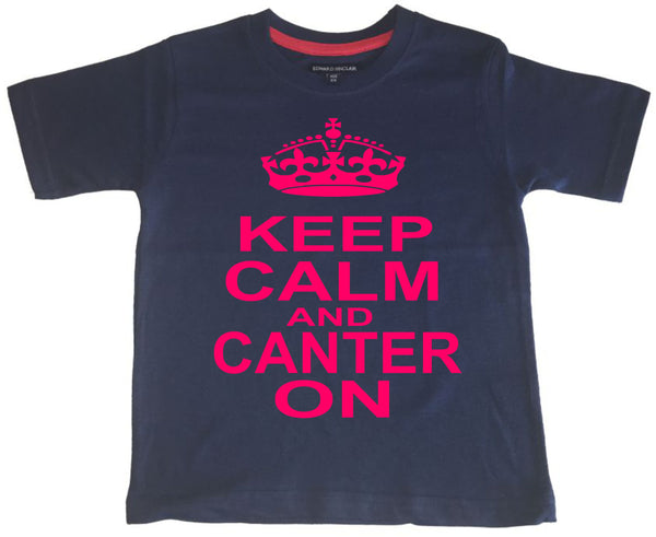 Keep Calm &amp; Canter on T-shirt pour enfants avec imprimé rose vif
