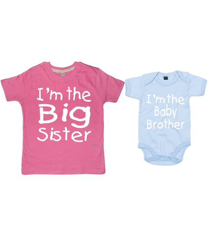 Je suis le t-shirt Big Sister et je suis le body Baby Brother 
