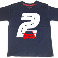T-shirt enfant bleu marine Birthday Racetrack avec imprimé blanc et rouge