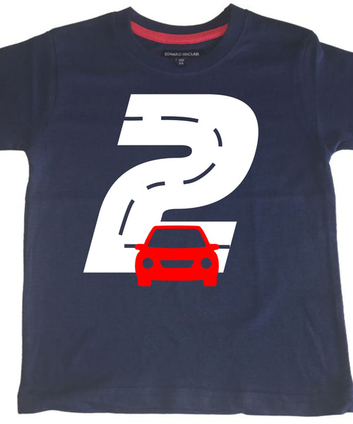 T-shirt enfant bleu marine Birthday Racetrack avec imprimé blanc et rouge