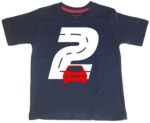 T-shirt enfant bleu marine Birthday Racetrack avec imprimé blanc et rouge