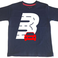T-shirt enfant bleu marine Birthday Racetrack avec imprimé blanc et rouge