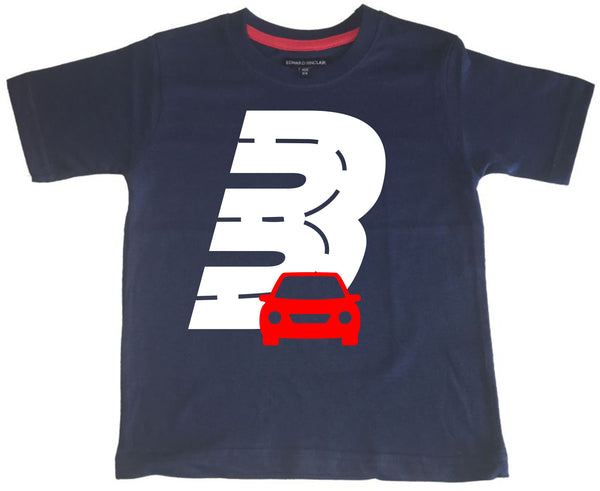 Navy Birthday Racetrack Children's T-Shirt with White and Red Print