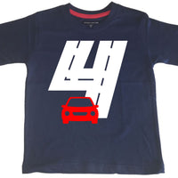 T-shirt enfant bleu marine Birthday Racetrack avec imprimé blanc et rouge