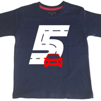 T-shirt enfant bleu marine Birthday Racetrack avec imprimé blanc et rouge