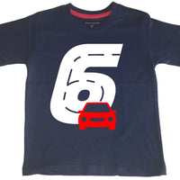 T-shirt enfant bleu marine Birthday Racetrack avec imprimé blanc et rouge