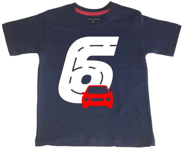 T-shirt enfant bleu marine Birthday Racetrack avec imprimé blanc et rouge