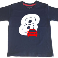 T-shirt enfant bleu marine Birthday Racetrack avec imprimé blanc et rouge