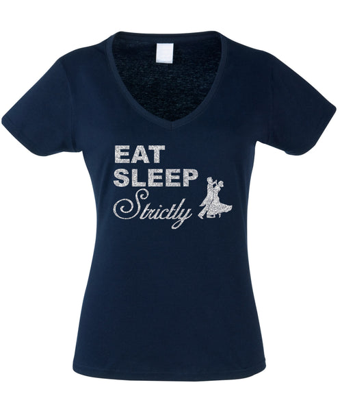 Eat Sleep Strictly Navy T-shirt à col en V pour femme 