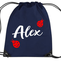 Personalised Ladybird and Name Drawstring Bag