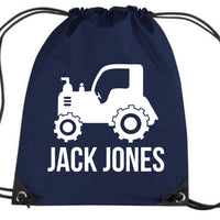 Personalised Tractor with Name Drawstring Bag