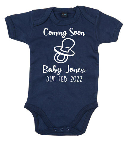 Personalised Coming Soon Baby Bodysuit with Name and Due Date