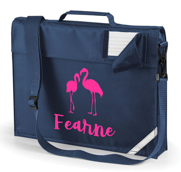 Personalised Flamingo and Name Bookbag with Hot Pink Print