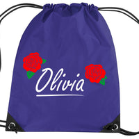 Personalised English Rose Drawstring Bag